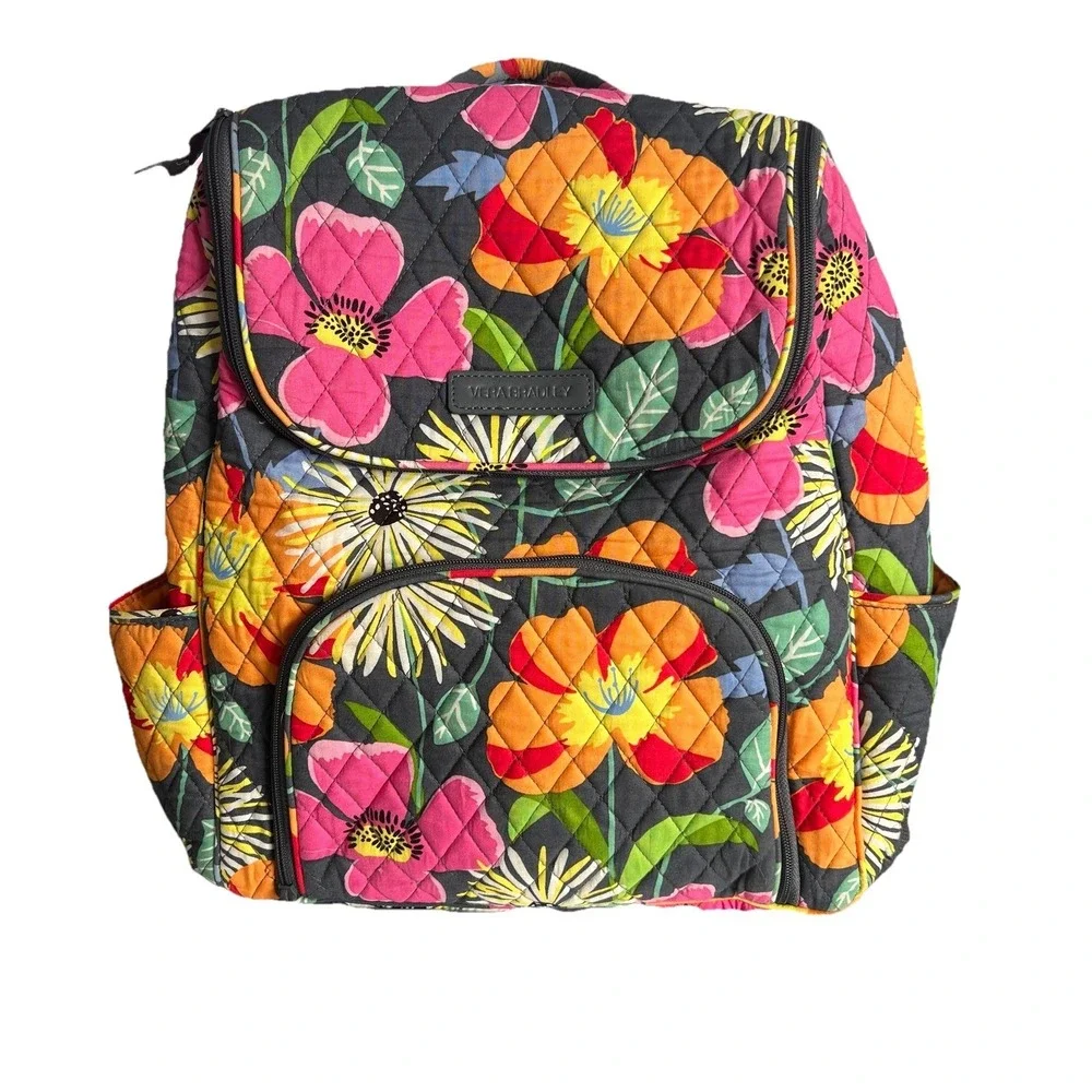 Vera Bradley Jazzy Blooms Backpack Quilted Large Excellent Shape - Picture 8 of 8